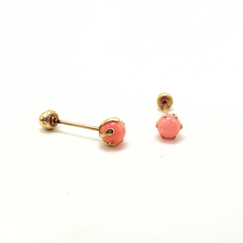 Aros Bebé Perla Rosa Oro 14K 3mm