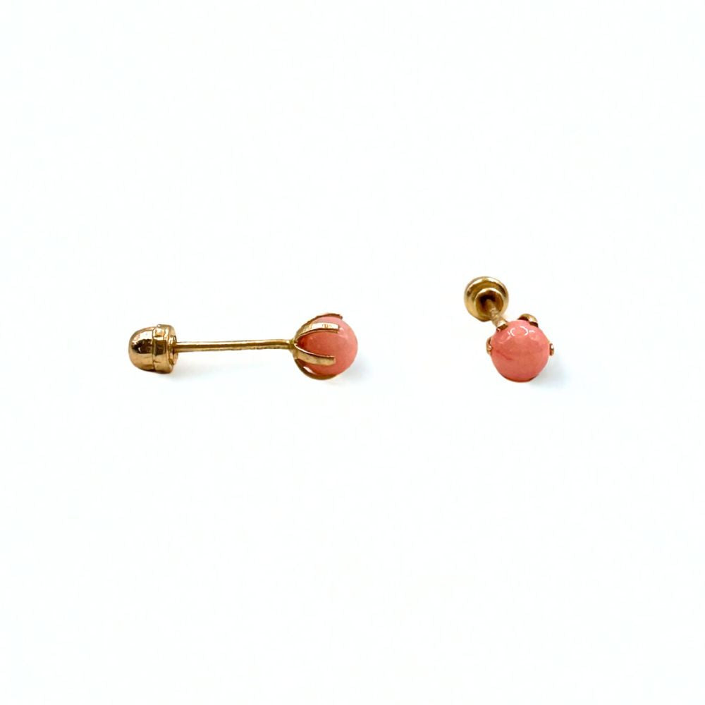 Aros Bebe Perla Rosa Oro 14K 3mm