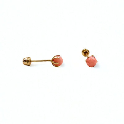 Aros Bebe Perla Rosa Oro 14K 3mm