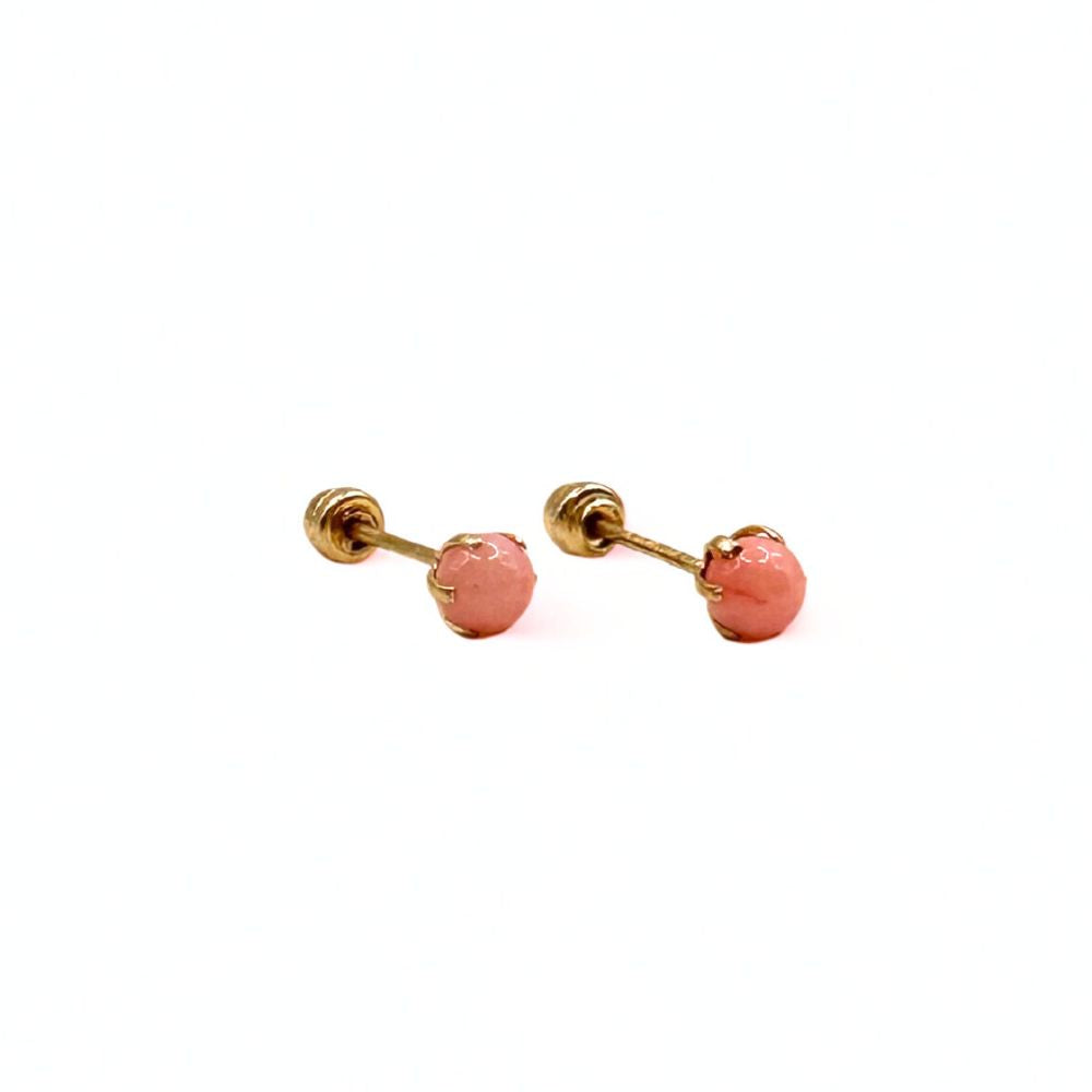 Aros Bebe Perla Rosa Oro 14K 3mm