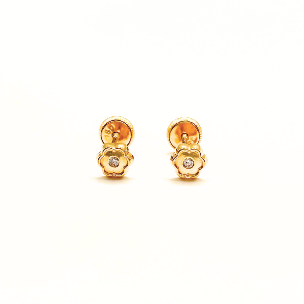 Aros Bebe Flor Oro 18K 4.5mm