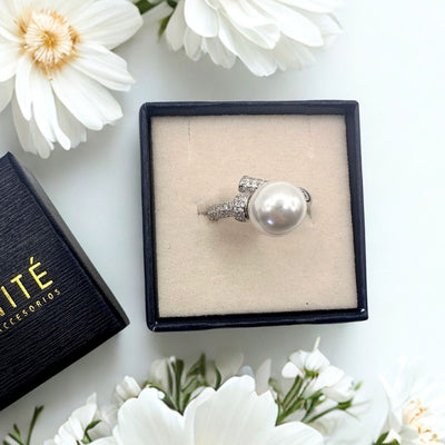 Anillo Perla Plata Italiana