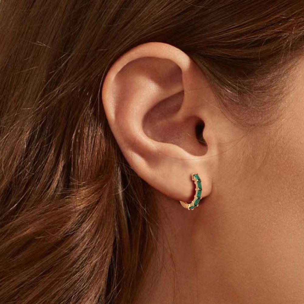 Aros Argollas Iris Plata Italiana-Esmerald