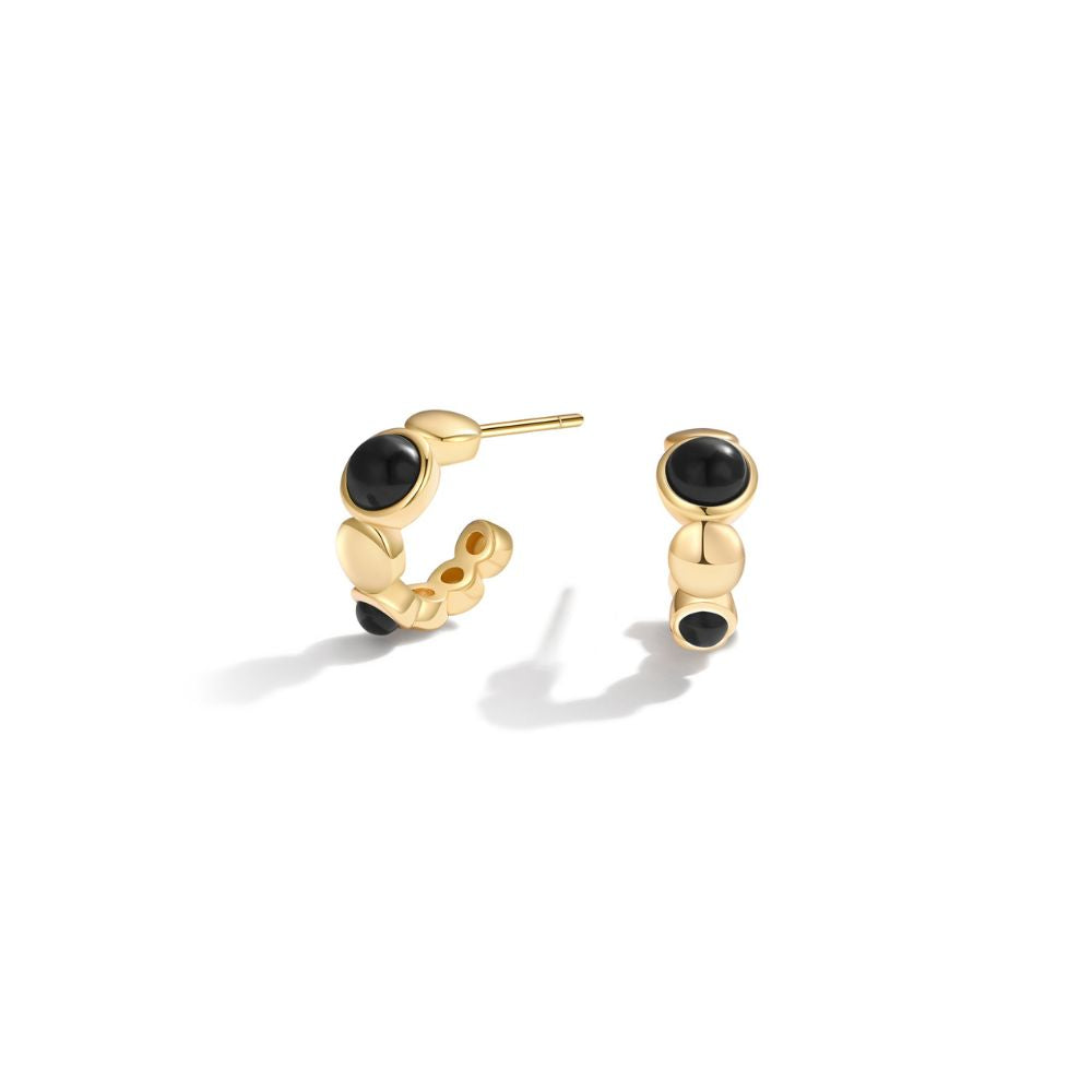 Aros Argollas Elea Black Bañado en Oro