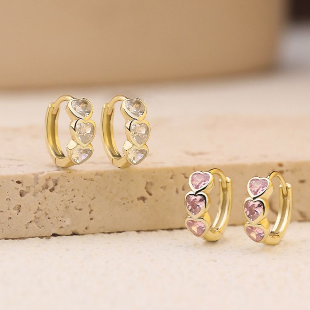 Aros Argollas Heart Plata Italiana-Pink