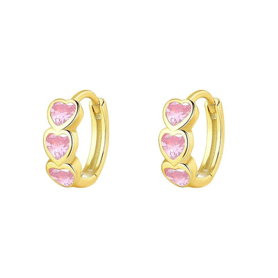 Aros Argollas Heart Plata Italiana-Pink