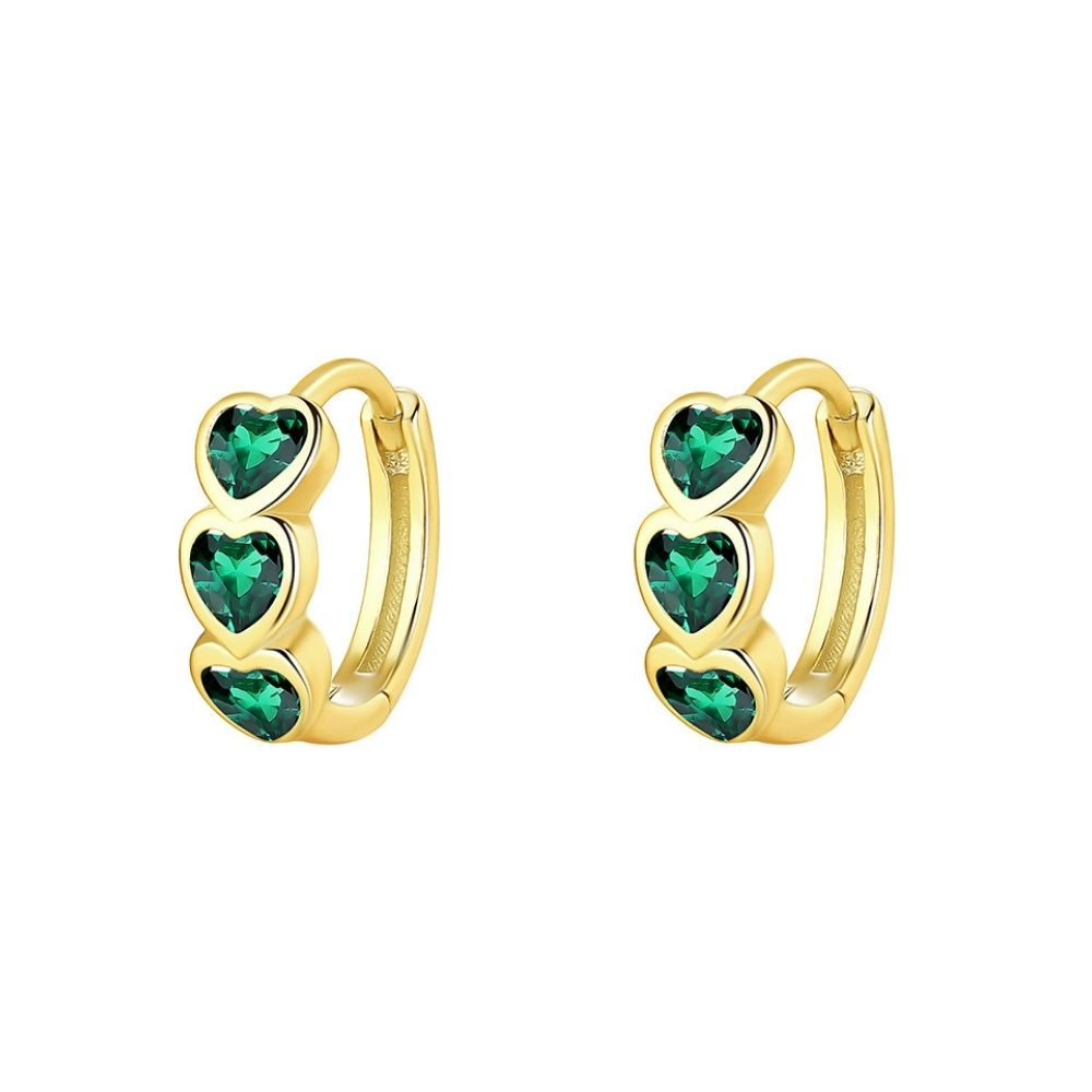 Aros Argollas Heart Plata Italiana-Esmerald