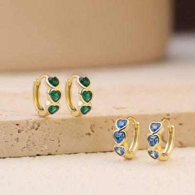 Aros Argollas Heart Plata Italiana-Esmerald