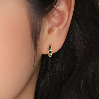 Aros Argollas Heart Plata Italiana-Esmerald