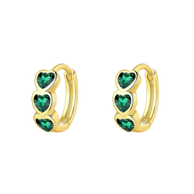 Aros Argollas Heart Plata Italiana-Esmerald