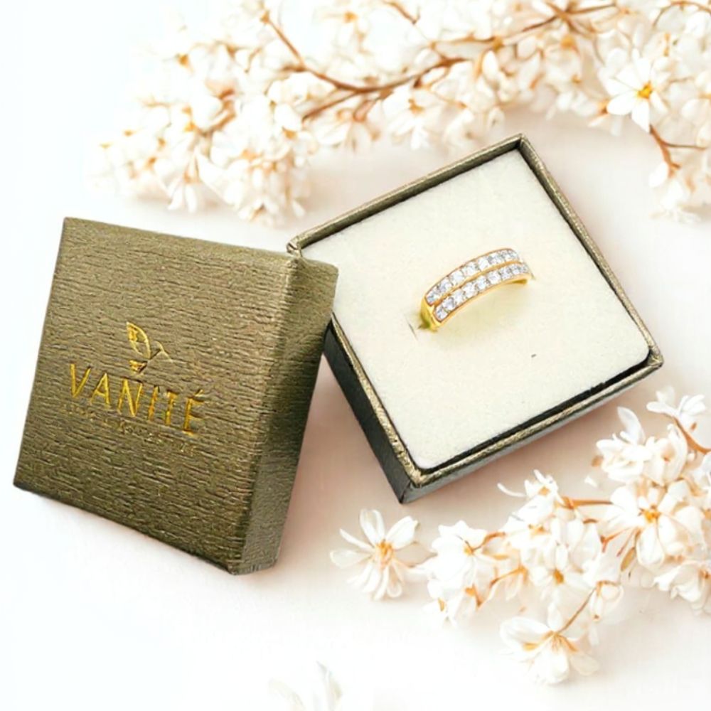 Anillo Line White Oro Laminado