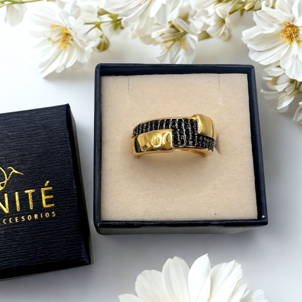Anillo Praga Black Oro Laminado